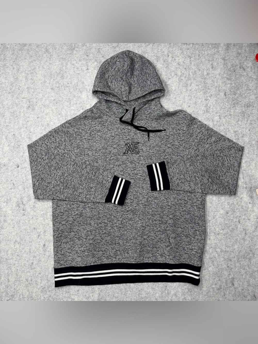 American Eagle Men's XL Hoodie Herringbone Pattern Gray Black Stripe Athletic AE